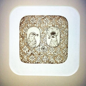 Etching love etching bird etching bird art printmaking fine art etching original etching original art 'He and She' image 2