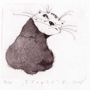 Etching cat etching cat art printmaking fine art etching original etching original art 'Oleg' image 2