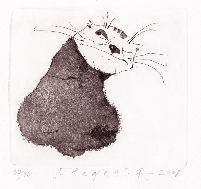 Etching cat etching cat art printmaking fine art etching original etching original art 'Oleg' image 2