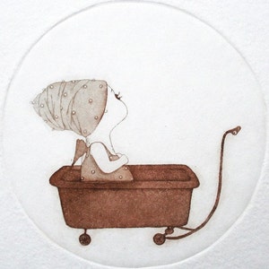 Etching - angel etching - angel art - bath art - printmaking - fine art etching - original etching - original art -&#39;Little Soul 3&#39;