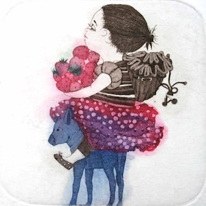 Etching - girl etching - berry etching - berry art - printmaking - fine art etching - original etching - original art - &#39;Girl with Berries&#39;
