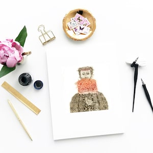 Etching - girl etching - rose etching - rose art - printmaking - fine art etching - original etching - original art - Girl carrying flowers