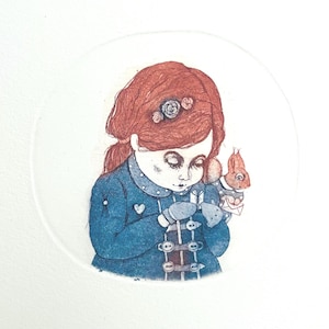Etching - girl etching - book etching - book art - printmaking - fine art etching - original etching - original art - &#39;Girl Reading a Book&#39;