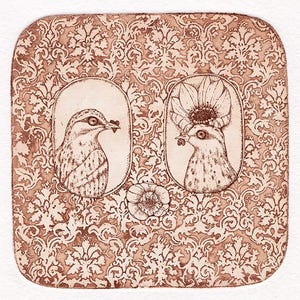 Etching - love etching - bird etching - bird art - printmaking - fine art etching - original etching - original art - &#39;He and She&#39;