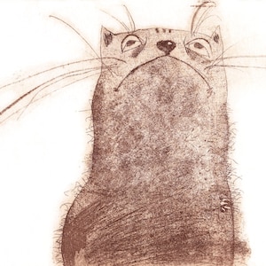 Etching - cat etching - cat art - printmaking - fine art etching - original etching - original art - &#39;The Cat&#39;