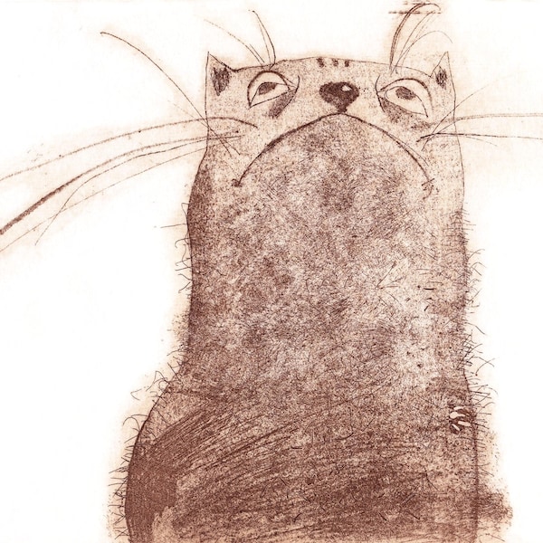 Etching - cat etching - cat art - printmaking - fine art etching - original etching - original art - 'The Cat'