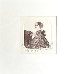 Etching / limited edition original etching (printmaking / graphic art) / original print / original art / piano etching - Girl playing piano