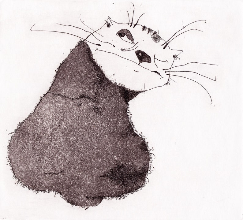 Etching cat etching cat art printmaking fine art etching original etching original art 'Oleg' image 1