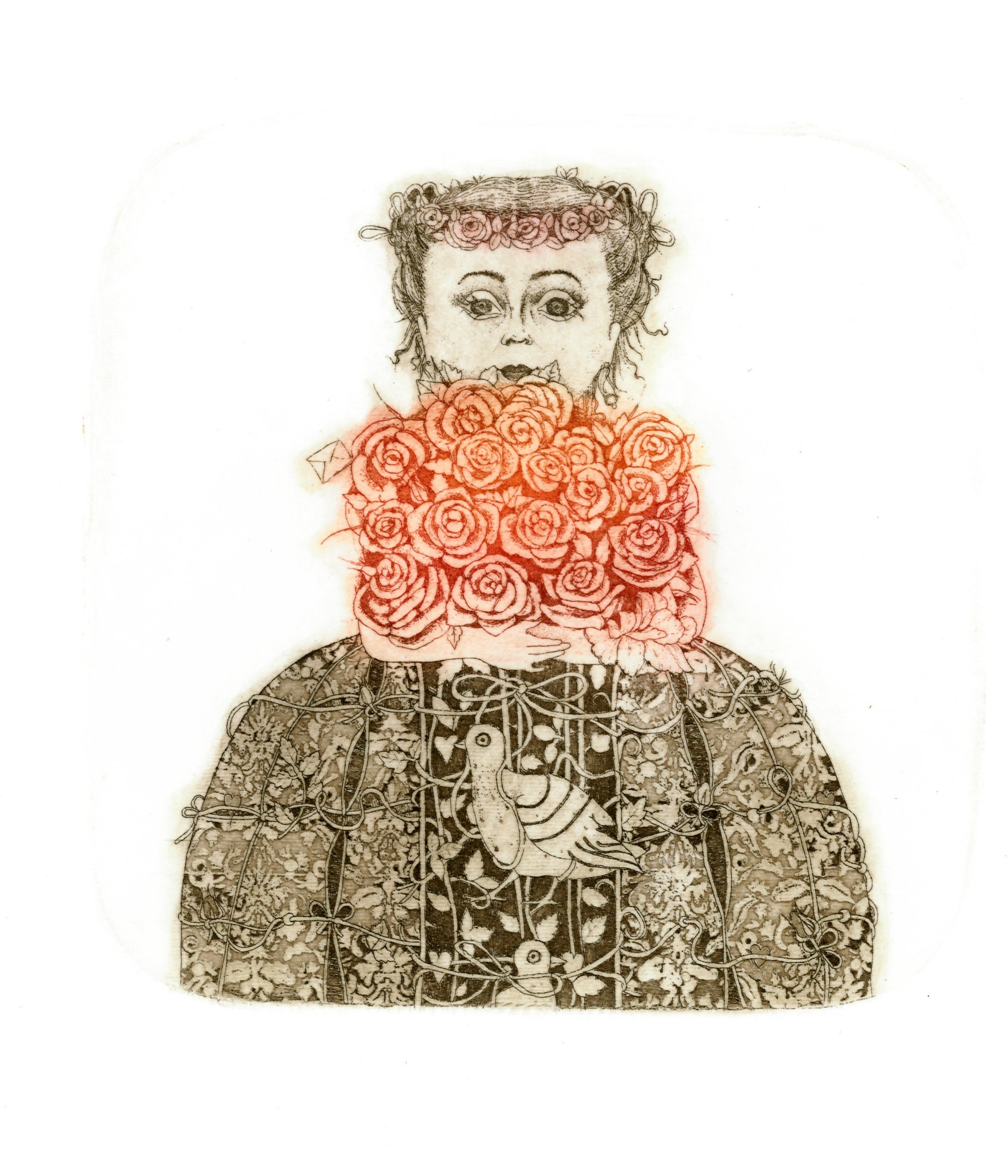 Etching - Girl Etching - Rose Etching - Rose Art - Printmaking - Fine ...