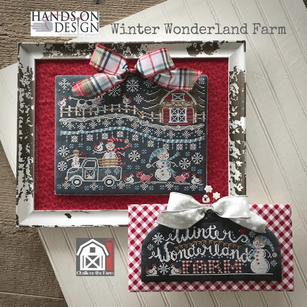 Counted Cross Stitch Pattern, Winter Wonderland, Chalk Artwork, Snowmen, Barn, Farm Decor, Farmhouse Decor, Hands On Design, PATTERN ONLY