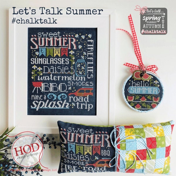 Counted Cross Stitch Pattern, Let's Talk Summer, Chalk Talk, Daisies, Barbeque, Cottage Chic, Hands On Design, PATTERN ONLY