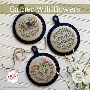 Cross Stitch Pattern, Gather Wildflowers, Seasonal Series, Spring Decor, Flowers, Bees, Hands On Design, PATTERN ONLY