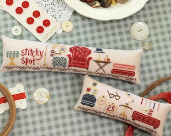 Counted Cross Stitch Pattern, Stitchy Spot, Skinny Mini Pillow, Sewing Motifs, Spools, October House Fiber Arts, PATTERN ONLY