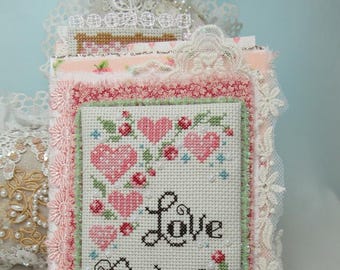 Counted Cross Stitch Pattern, Love Notes, Journal Series, Pillow Ornament, Hearts Motif, Flower Motif, KiraLyns Needlearts, PATTERN ONLY