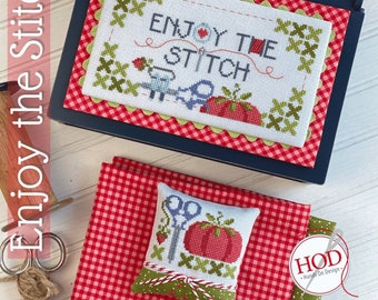 Counted Cross Stitch Pattern, Enjoy the Stitch, Trinket Box Cover Sampler, Pincushion, Motifs, Hands On Design, PATTERN ONLY