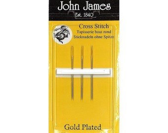 Embroidery Needles, Tapestry Needles, John James, #26, Cross Stitch Needles, Gold Plated Needles, Heirloom Embroidery, Fine Point Needles