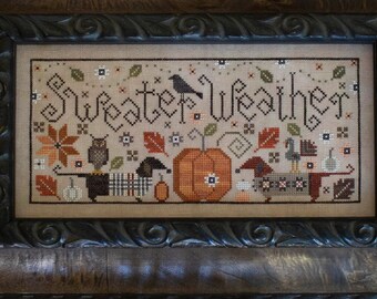 Counted Cross Stitch Pattern, Sweater Weather, Fall Decor, Dachshunds, Primitive Decor, Plum Street Samplers, PATTERN ONLY