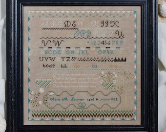 Counted Cross Stitch Pattern, Abra Lowney, 1825, Reproduction Sampler, Colonial  Needlework, Primitive Decor, Erica Michaels, PATTERN ONLY