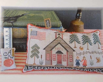 Counted Cross Stitch Pattern, 1871 Schoolhouse Sampler, Patriotic Sampler, American Flag, Fob, Pincushion, The Scarlett House, PATTERN ONLY