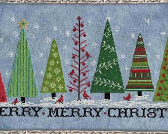 Counted Cross Stitch Pattern, Merry, Merry Christmas!, Christmas Decor, Evergreen Trees, Karen Kluba, Rosewood Manor, PATTERN or THREAD KEEP