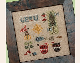 Counted Cross Stitch Pattern, Doodles: Summer, Summer Decor, Butterflies, Garden Decor, Hearts, Heart in Hand, PATTERN ONLY