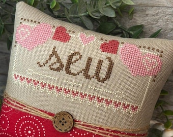 Counted Cross Stitch Pattern, Sew Hearts, Pillow Ornament, Bowl Filler, Sewing Room Decor, Pin Keep, Crafty Bluebonnet Designs, Pattern ONLY