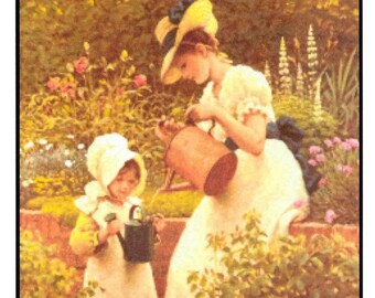 Counted Cross Stitch, The Young Gardener, Cross Stitch Patterns,  Primitive Decor, Rustic Decor, Summer Decor, G.D. Leslie, PATTERN ONLY