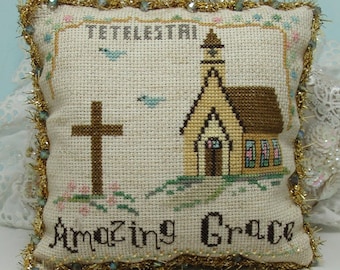 Counted Cross Stitch Pattern, Amazing Grace, Country Church, Cross, Inspirational, Hymn, Carolyn Robbins, KiraLyns Needlearts. PATTERN ONLY