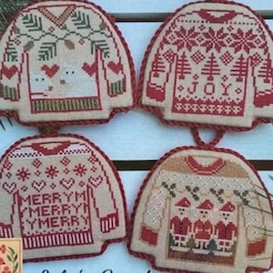 Counted Cross Stitch Pattern, Noel en Rouge, Sweater Ornaments, Christmas in Red, Christmas Decor, Bowl Fillers, Lila&#39;s Studio, PATTERN ONLY