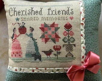 PRE-Order, Counted Cross Stitch Pattern, Cherished Friends, Spring Decor, Floral Motifs, Friendship Sampler, Heart in Hand, PATTERN ONLY