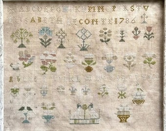 Counted Cross Stitch Pattern, Elisabeth LeConte 1786, Primitive Rustic, Reproduction Sampler, Alphabet Sampler, Kathy Barrick.  PATTERN ONLY