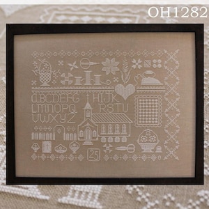 Counted Cross Stitch Pattern, Americana White, Written Word Sampler, Rustic Motifs, Line Sampler, October House, PATTERN ONLY