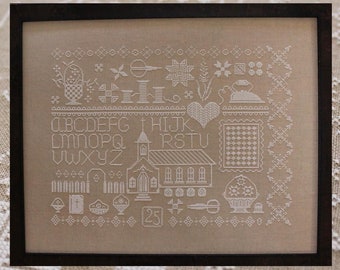 Counted Cross Stitch Pattern, Americana White, Written Word Sampler, Rustic Motifs, Line Sampler, October House, PATTERN ONLY