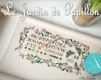 Counted Cross Stitch Pattern, Le Jardin de Papillon, Butterfly Garden Sampler, Flowers, Cottage Chic, The Elegant Thread, PATTERN ONLY