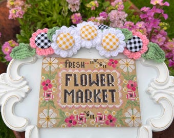 Counted Cross Stitch Pattern, Flower Market, Spring Decor, Bees, Flower Motifs, Stitching with the Housewives, PATTERN ONLY
