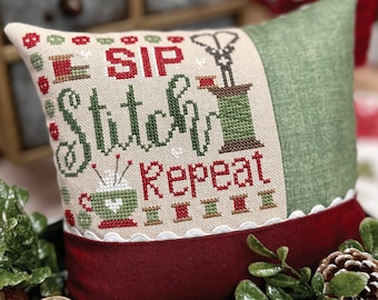 Counted Cross Stitch Pattern, Sip Stitch Repeat, Stitcher's Motifs, Pillow Ornament, Primrose Cottage Stitches, PATTERN ONLY