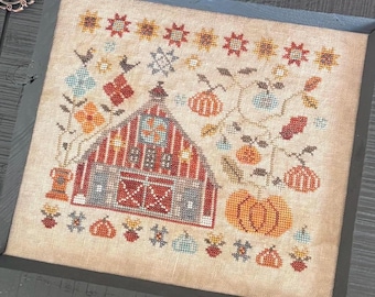 Counted Cross Stitch Pattern, Autumn Quilt Barn, Quilt Barn Series, Crows, Pumpkins, Pansy Patch Quilts and Stitchery, PATTERN ONLY
