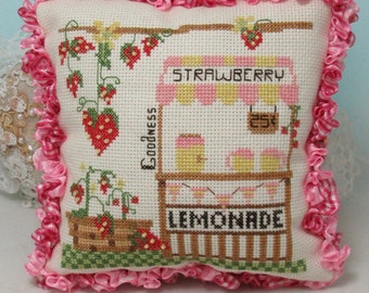Counted Cross Stitch Pattern, Strawberry Lemonade, Baskets, Fruit Stand. Summer Decor, Carolyn Robbins, KiraLyns Needlearts. PATTERN ONLY