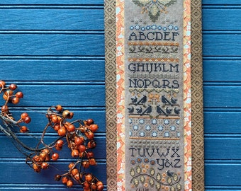 Cross Stitch Pattern, Autumn Folk, Seasonal Alphabet Sampler, Crows, Fall Decor, Flower Motifs, Hands On Design, PATTERN ONLY