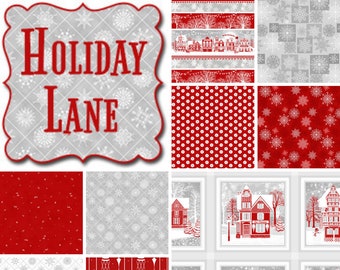 Quilt Fabric, Holiday Lane, Christmas Fabric, Red & White Holiday Fabric, Quilters Cotton Fabric, Jan Shade Beach, Henry Glass Fabrics