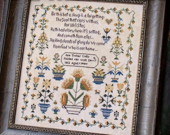 Cross Stitch Pattern, Jane Treloar 1852, Reproduction Sampler, Flower Motifs, Animal Motifs, Little Robin Designs, PATTERN ONLY