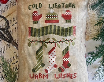 Counted Cross Stitch Pattern, Cold Weather Warm Wishes, Pillow Ornament, Bowl Filler, Pincushion, PuntiniPuntini, PATTERN ONLY