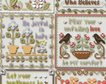 Counted Cross Stitch Pattern, Inspirational Scriptures, Bee Skep, Butterflies, Crows, Scripture, Little House Needlework, PATTERN ONLY