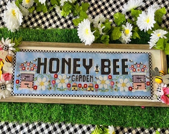 Counted Cross Stitch Pattern, Honey Bee Garden, Bees, Daisies, Bee Hives, Farmhouse Decor, Stitching with the Housewives, PATTERN ONLY