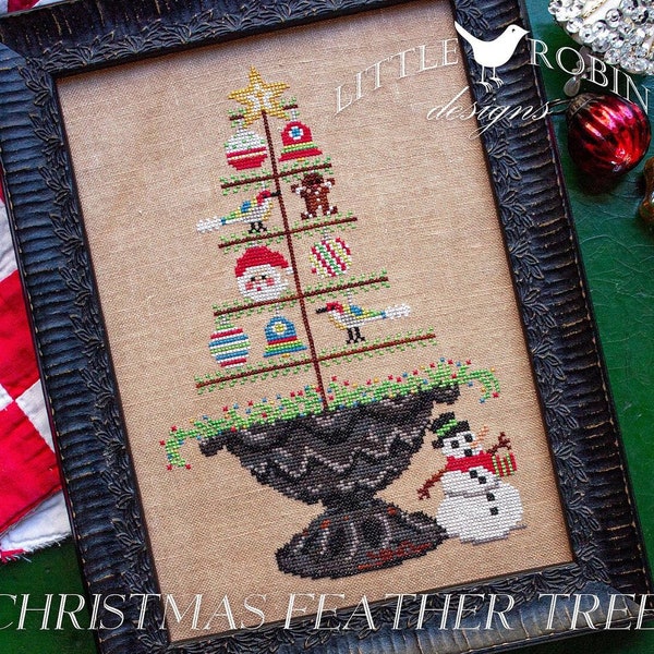 Counted Cross Stitch Pattern, Christmas Feather Tree, Christmas Decor, Christmas Motifs, Pillow Ornament, Little Robin Designs, PATTERN ONLY