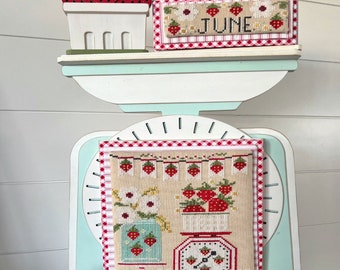 PRE-Order, Counted Cross Stitch Pattern, Monthly Weigh In, June, Strawberries, Strawberry Blossoms, Stitching Housewives, PATTERN ONLY