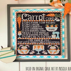 Counted Cross Stitch Pattern, Carrot Cake, Recipe Pattern, Home Decor, Cottage Decor, Priscilla Blain, Stitching Housewives, PATTERN ONLY
