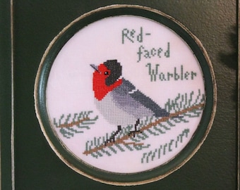 Counted Cross Stitch Pattern, Red-Faced Warbler, Bird Crush Club, Pillow Ornament, Woodland Bird, Lindy Stitches, PATTERN ONLY