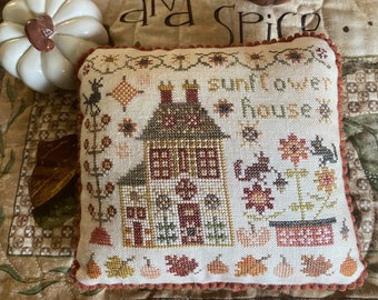 Counted Cross Stitch Pattern, Sunflower House, Houses on Pumpkin Lane, Autumn, Pansy Patch Quilts and Stitchery, PATTERN ONLY