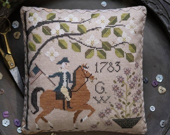 Counted Cross Stitch Pattern, Nelson, Pillow Ornament, George Washington, Paulette Stewart, Plum Street Samplers, PATTERN ONLY